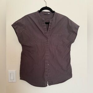 Vince Grey Plum Short Sleeve Button Down Blouse Top | Minimalist Casual Chic
